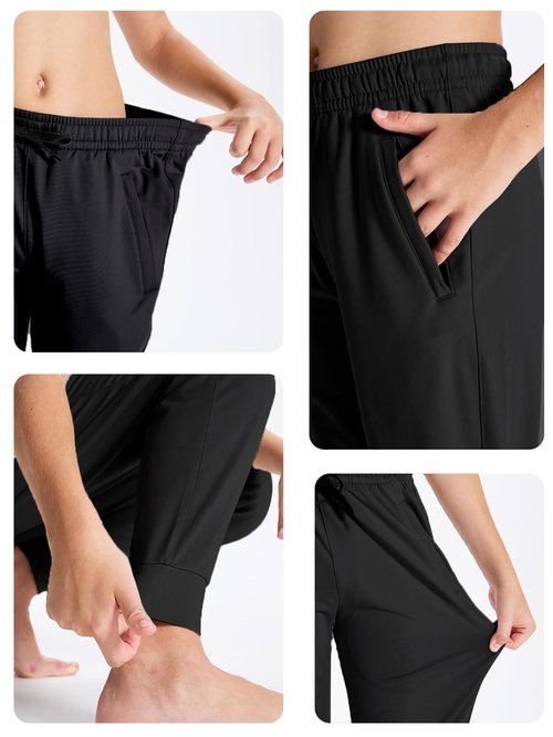 DEVOROPA Toddler to Youth Boys Joggers Kids Tapered Leg Sweatpants Lightweight Running Soccer Sports Athletic Pants Pockets Black L
