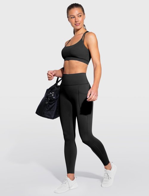 BRXL Leggings for Women High Waist Tummy Control No Front Seam Yoga Pants with Pockets for Workout Gym Running 25" Black L