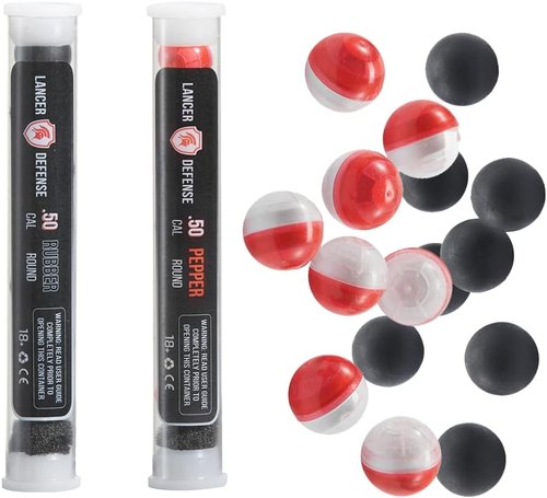 Lancer Tactical Defense Ball | 0.50 Cal Self Defense Projectiles - Includes Pepper & Rubber Balls, 7-Pack