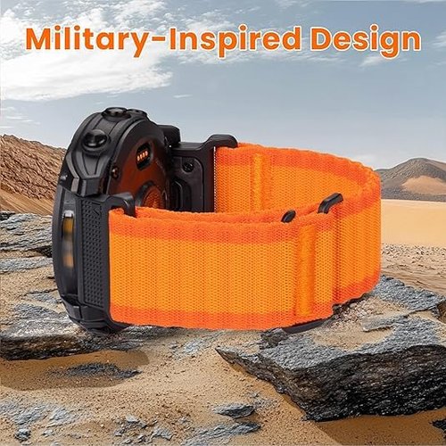 BANSO 26mm Quick Fit Nylon Watch Band for Garmin Fenix 5X/6X/7X/8 51mm Watch Band, 26mm Watch Bands for Garmin Instinct 2X /2X Solar/Instinct 3 50mm (Deep Grey and Orange)