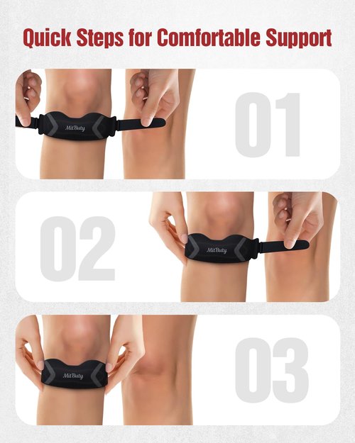 MitButy Patellar Tendon Support Strap with Silicone Pad (2 Pack) Adjustable Patella Knee Brace for Men, Women & Youth, Knee Protector Band & Relief Strap for Running, Sports & Daily Activities