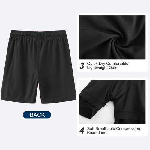 HODOSPORTS Mens 7" Swim Trunks with Compression Liner S-6XL Quick Dry Swimming Shorts Zipper Pockets Swimsuits