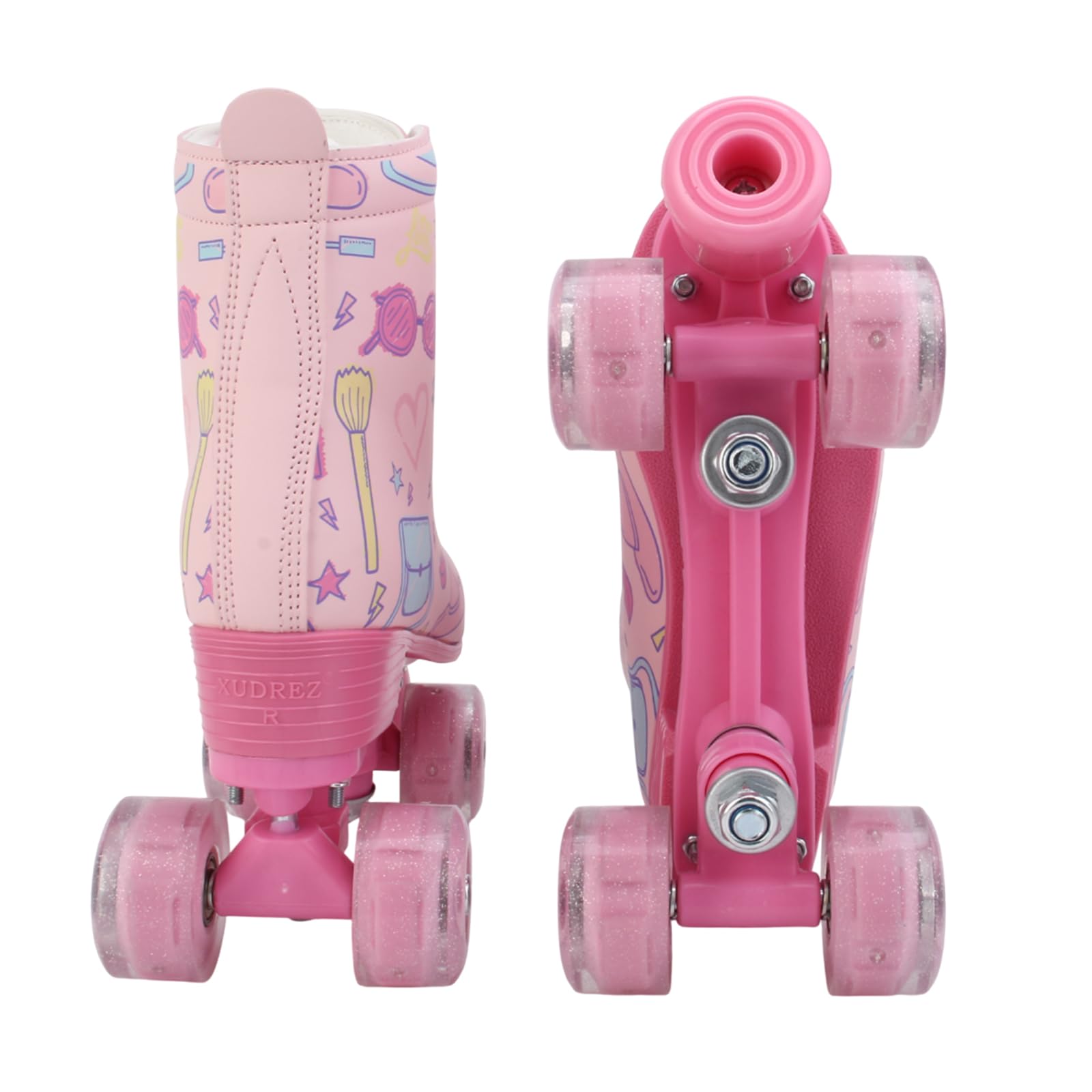 XUDREZ Roller Skates for Girls and Women, Stylish Pattern Pink Roller Skates with Light Up Wheels for Kids Youth Girls Ages 6-12 Indoor Outdoor (Pink,33-Youth 2)