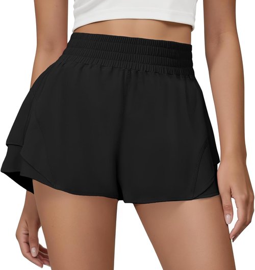 FireSwan Women's 2-in-1 Running Shorts - High Waisted, Quick Dry, Flowy Athletic Design with Pockets