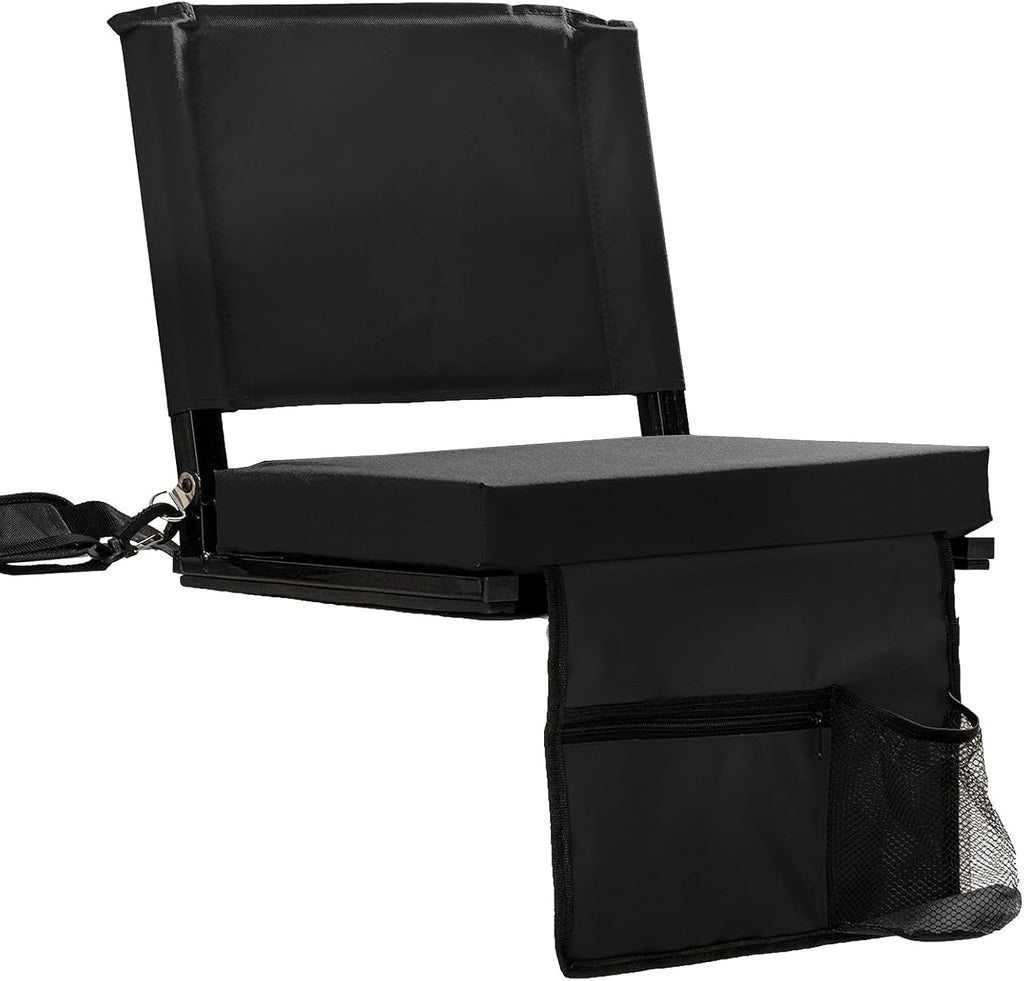 Skiennix Stadium Seats - Comfortable Folding Bleacher Chairs with Back Support & Cushion | 3 Mesh Pockets