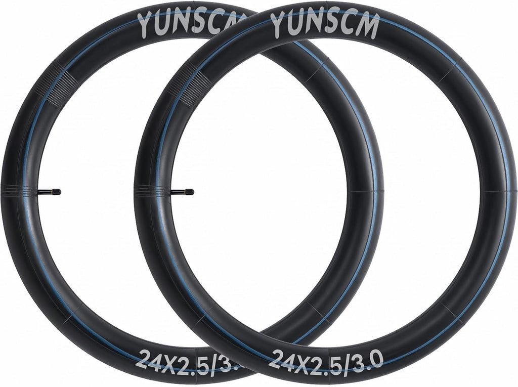 YUNSCM 24" Heavy Duty Fat Bike Tire Tubes - 2-Pack Butyl Rubber with AV32mm Schrader Valve