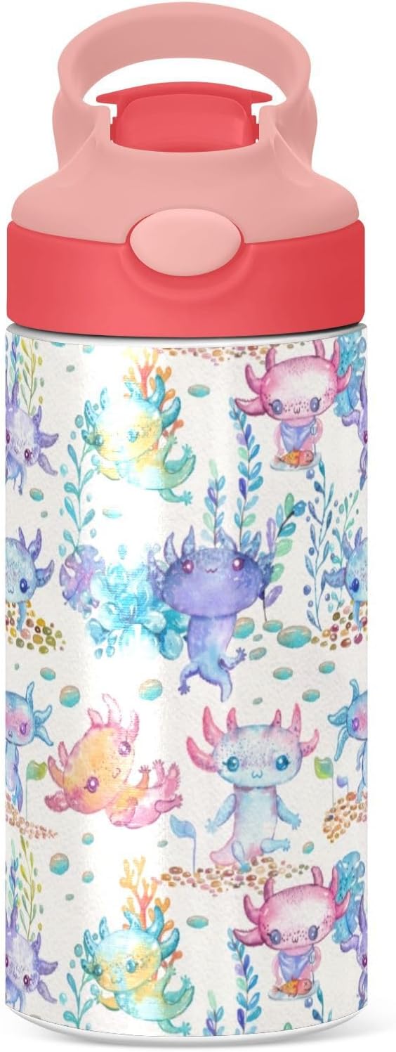 Skiennix Cute Axolotl Stainless Steel Water Bottle - 12 Ounce Vacuum Insulated for Kids