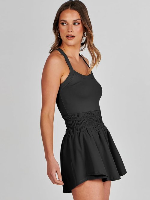 ANRABESS Women's Mini Tennis Dress - Sleeveless One-Piece Workout Romper with Shorts | Summer Athletic Outfit