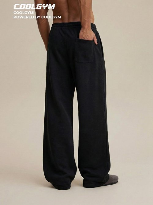 COOLGYM Mens Baggy Sweatpants Wide Leg Deep Pockets Open Bottom Flare Sweat Pants Elastic Drawstring Air Layer No Wrinkle Black