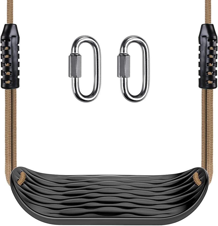 SELEWARE Plastic Swing Seat - Non-Slip Tree Swing with Adjustable Rope & Carabiners - Heavy Duty Black