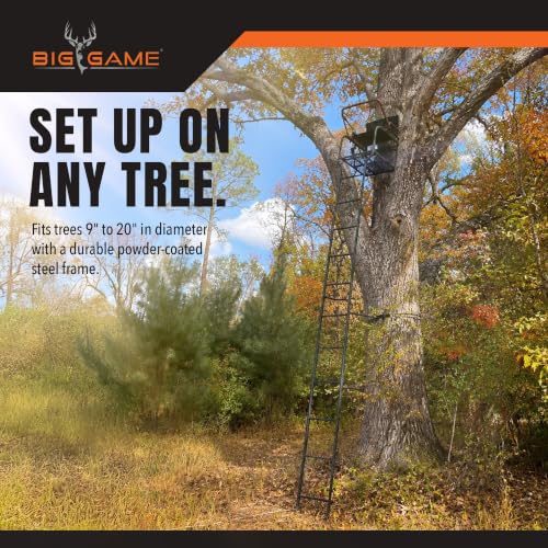 Big Game Striker XL Ladder Treestand 17.5 Ft with Flip Back Seat & Safety Gear