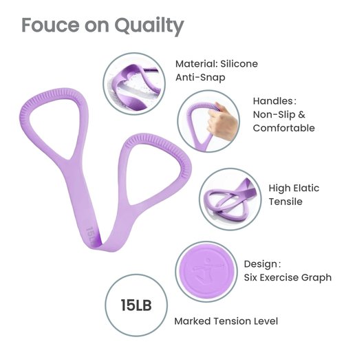 JOYLAY Figure 8 Resistance Band with Handles, Silicone Exercise Bands for Physical Therapy, Arm Shoulder Back Chest Workout, Portable Home Fitness Stretching Equipment for Yoga & Pilates (15LB Purple)