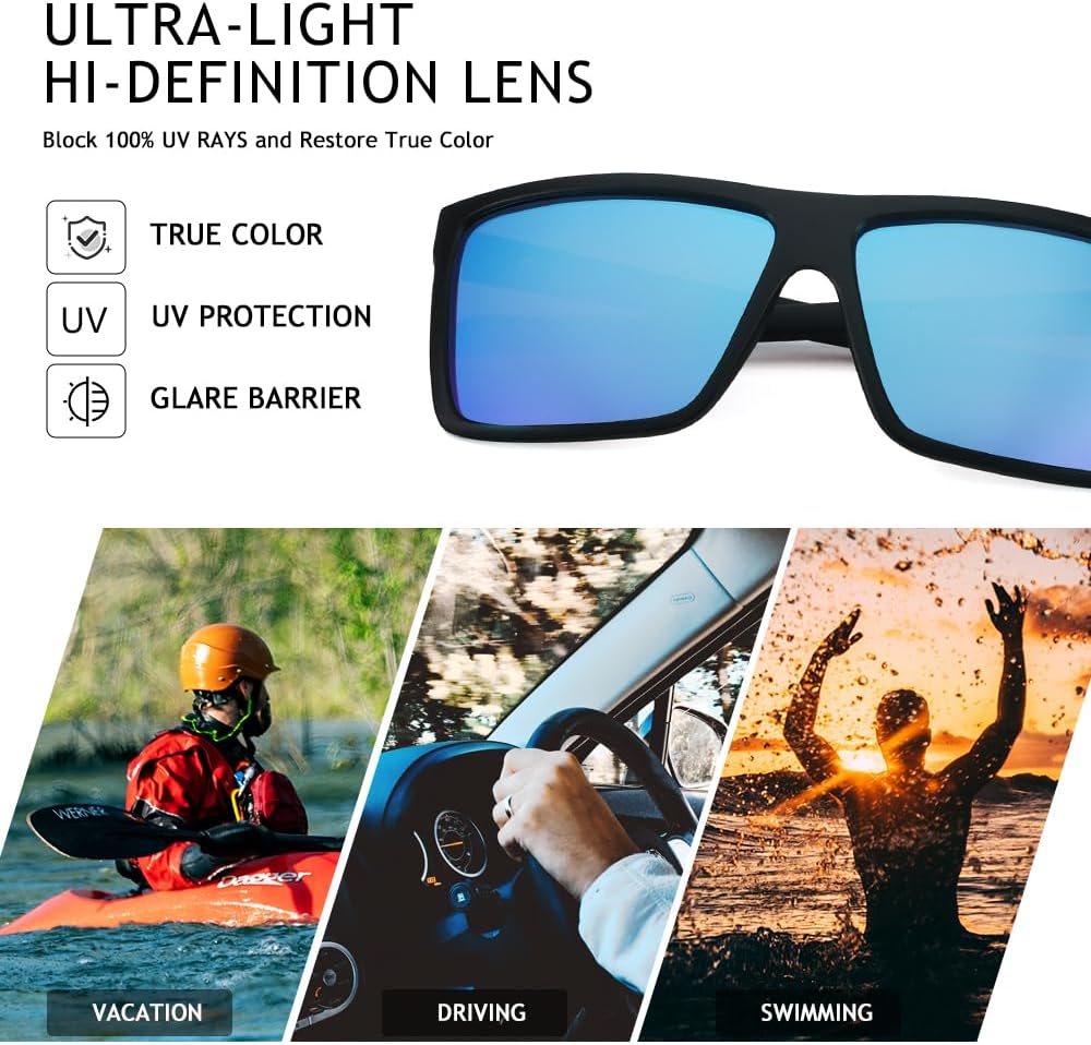 Skiennix Men’s Classic Square Polarized Sunglasses - Lightweight UV Protection Eyewear for Driving