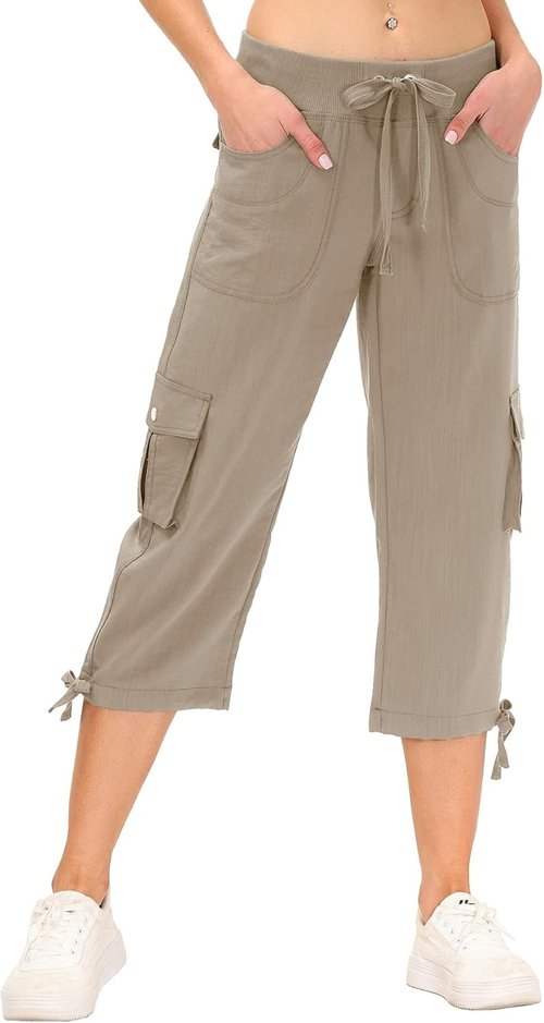 MoFiz Women's Cargo Capris - Lightweight Quick-Dry Hiking Pants with Pockets | Comfy Casual Travel Wear