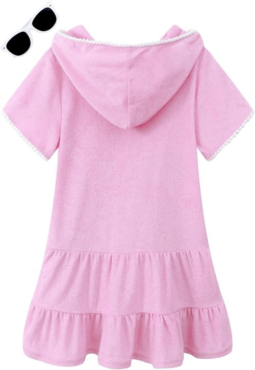 LUCKYGAL Girls Swim Cover-Up - Terry Zip-Up Beach Bathing Suit Wrap with Sunglasses | Stylish & Fun