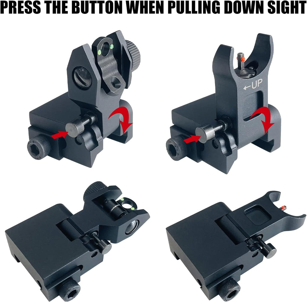 Skiennix Flip Up Front & Rear Iron Sights - Fiber Optic Backup Sights with Green & Red Dots