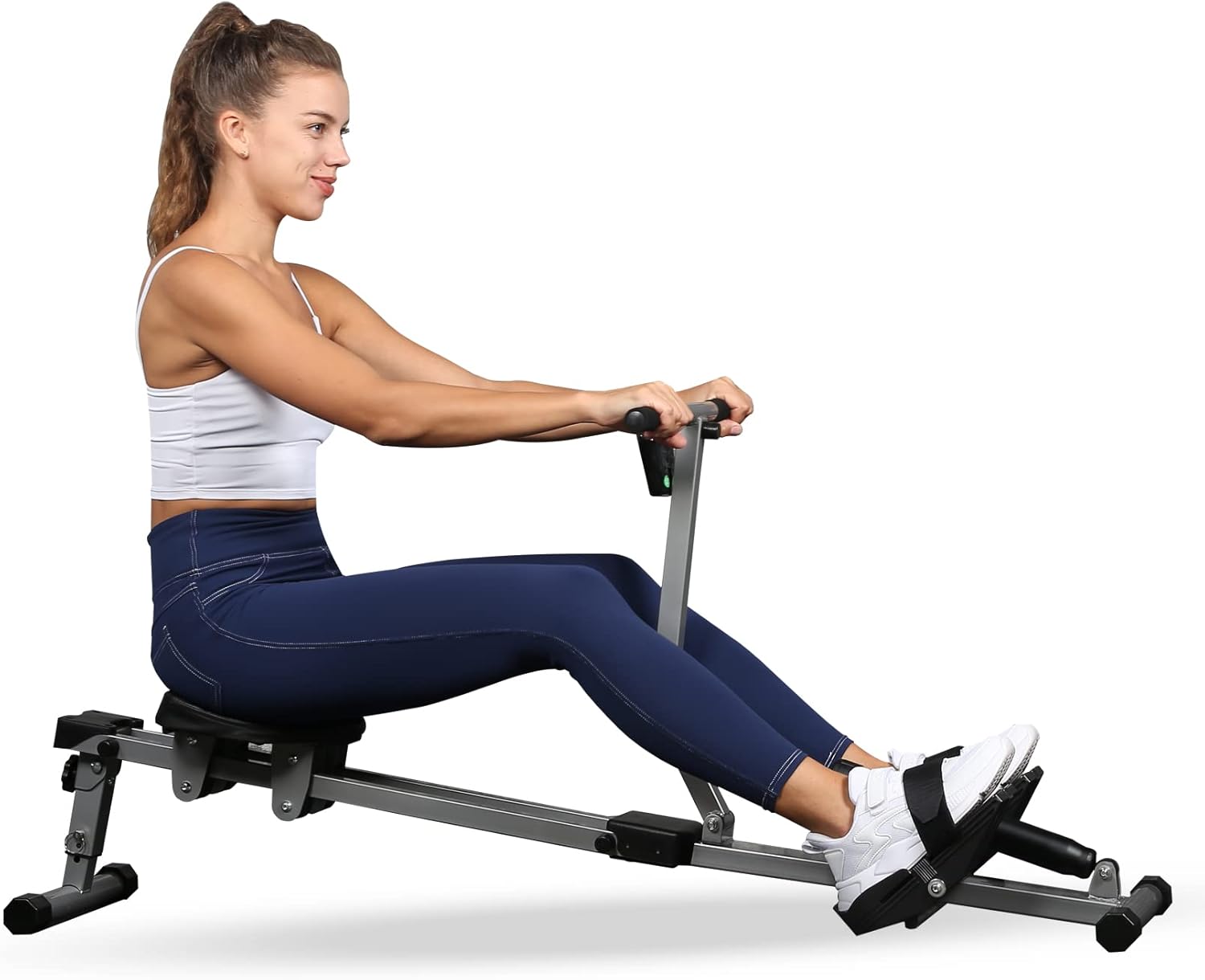 YSSOA Rowing Machine - Ergometer with 12 Adjustable Resistance Levels & Digital Monitor | 260 lbs Capacity - Black