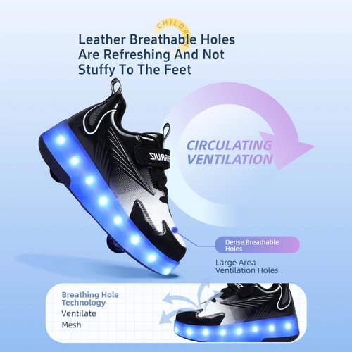 Ehauuo Unisex Roller Shoes Kids Sparkling Wheels Shoes Girls Light up Roller Skates Sneakers Boys Rechargeable Flashing Sneakers for Gift