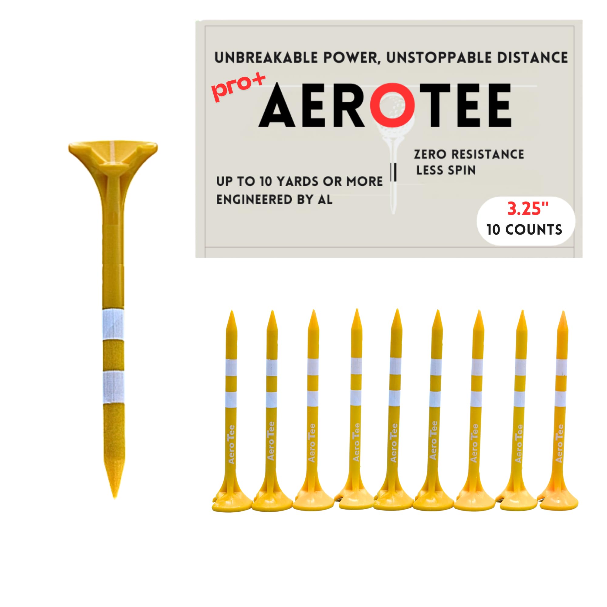The First and Only Golf Tee that Utilizes Airflow from Your Clubhead for Long Distance and Less Spin | Built to Last | USGA Approved & Patented in USA -Yellow (10pieces-Yellow, 3.25")