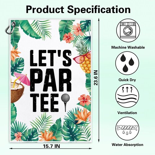 Msticey Let‘s Par Tee Funny Printed Microfiber Golf Towel with Clip,Tropical Golf Gifts for Golf Fan Dad Mom Grandpa, Birthday Father's Day, Golf Accessories for Men Women
