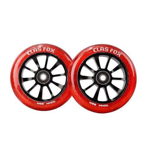 CLAS FOX Pro Scooter Wheels 110mm Transparent Sparkle PU with ABEC-9 Bearings CNC Metal Core (2pcs) (Red)