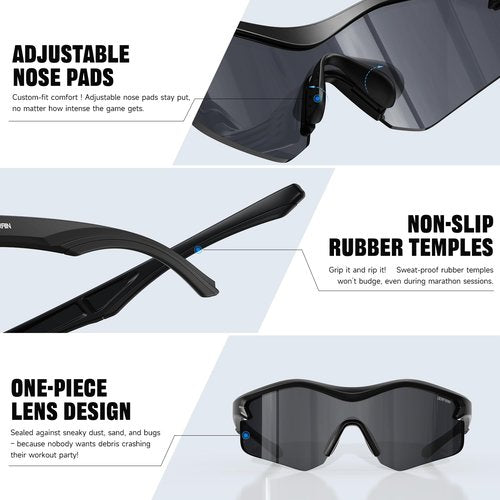 DEAFRAIN Sports Sunglasses for Men Women UV Protection Running Baseball Cycling Fishing Black Glasses TR90 Unbreakable Frame