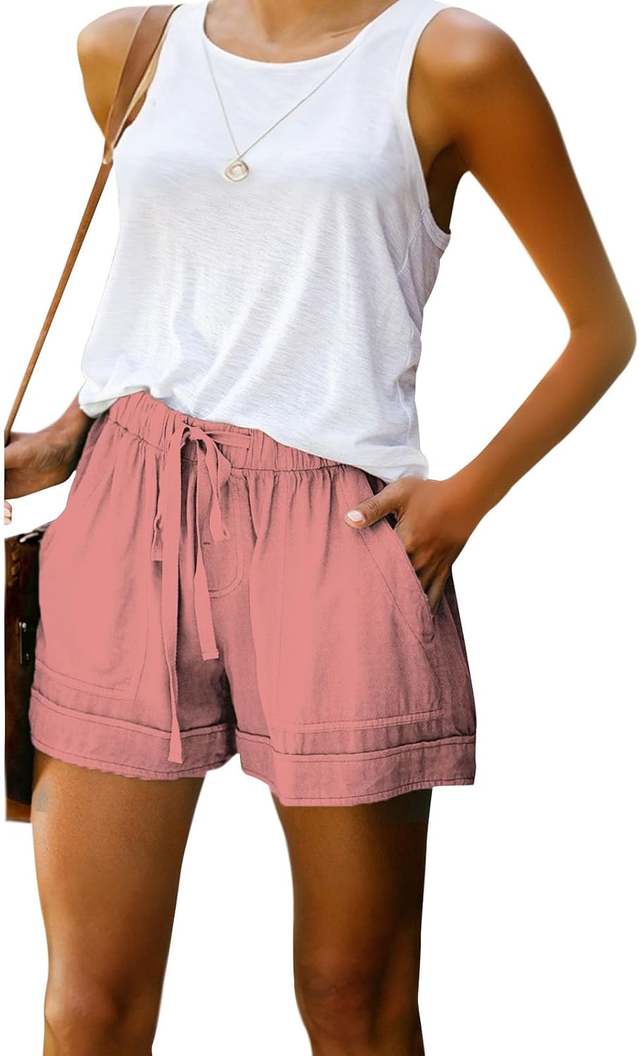 Skiennix Stretch Athletic Shorts for Women - High Waist Casual Running Shorts with Pockets | Solid Color