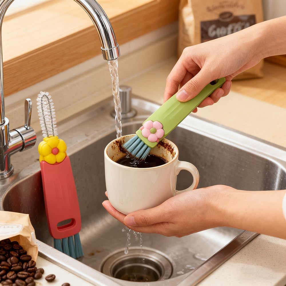 Skiennix 3-in-1 Cup Lid Cleaning Brush Set - Multifunctional Brushes for Mugs, Bottles & Tumblers (3 PCS)