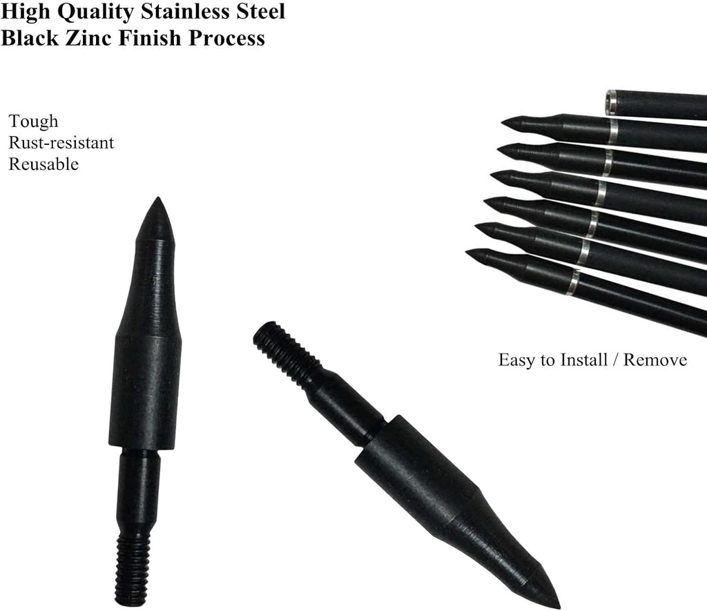 Skiennix 12pcs High Precision Crossbow Arrow Tips - Screw-In Bullet Points for 5/16 Inch Arrows | Ideal for Target Practice