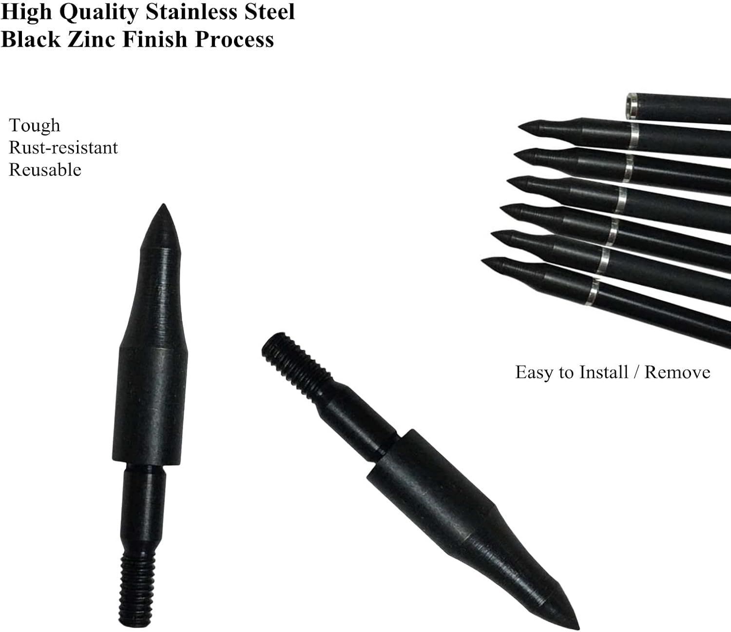 Skiennix 12pcs High Precision Crossbow Arrow Tips - Screw-In Bullet Points for 5/16 Inch Arrows | Ideal for Target Practice