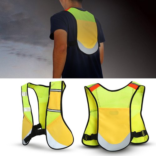 Keenso Reflective Running Vest, Multi-function Running Safety Vest Sports Reflective Mesh Vest with Pocket for Cycling, Night Running, Marathon(Yellow)