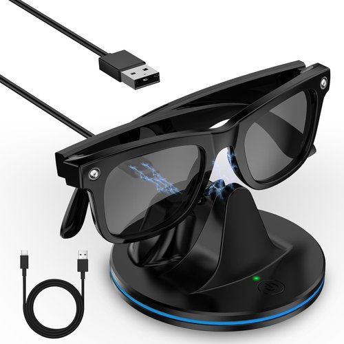 Smart Glasses Charging Station with LED Indicator & USB-C Charging Cable for Meta Ray-Ban- Wayfarer, Skyler, Headliner & Oakley Meta HSTN Glasses Charger Docks (Black)