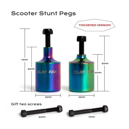 GRAVITI CLAS Fox Pro Stunt Scooter Pegs CNC Aluminum Pegs with Strong Axle Hardware for Kick Stunt Scooter Freestyle Stunt Scooters (Muticolor)