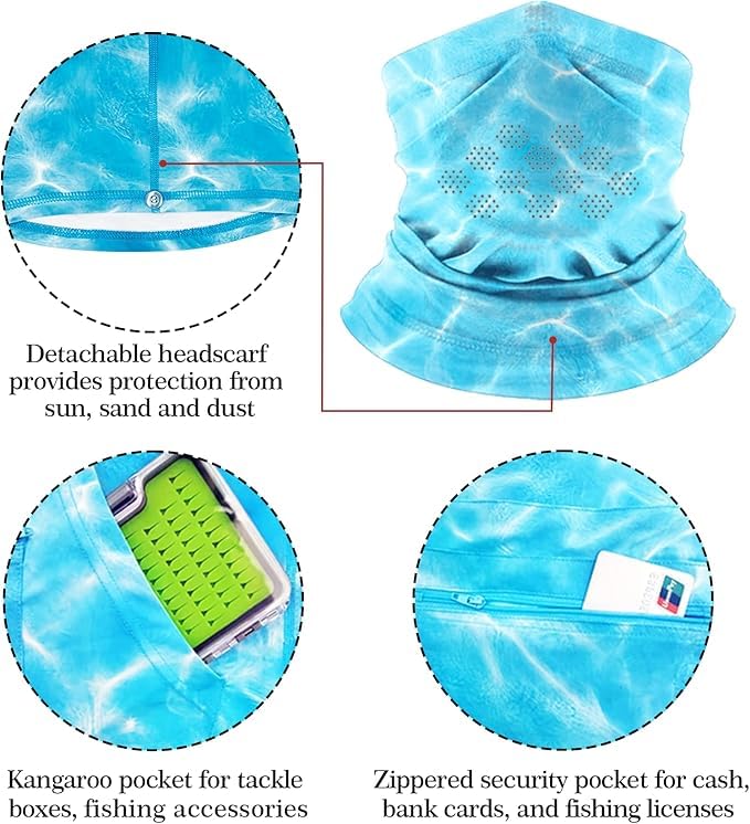 Riverruns UPF 50+ Fishing Hoodie with Neck Gaiter & Thumbholes - Large / Water Ripple Camoblue