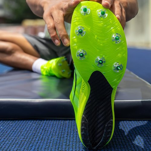Track and Field Shoes for Men Women Kids Boys Girls Spikes Sneakers Track Race Jumping Track Shoes Professional Running Full-Length Carbon Plate Track Spikes Shoes (Green, Adult, Men, 8, Numeric, US Footwear Size System, Medium)