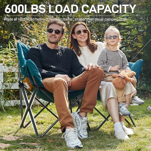 Ever Advanced Green Double Camping Chair with Padded Seat & Side Pocket - Supports 600lbs, Foldable, 2 Person Outdoor Couch, Upgraded 47.2x20.5x37.4