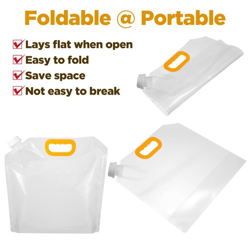 Nodaaiie 20 Pcs 1.3 Gallon Foldable Water Storage Bag, Clear Premium BPA Free Food Grade Container, Foldable Freezable No-Leak Pouch for Outdoor Sport Camping Hiking Backpack Emergency