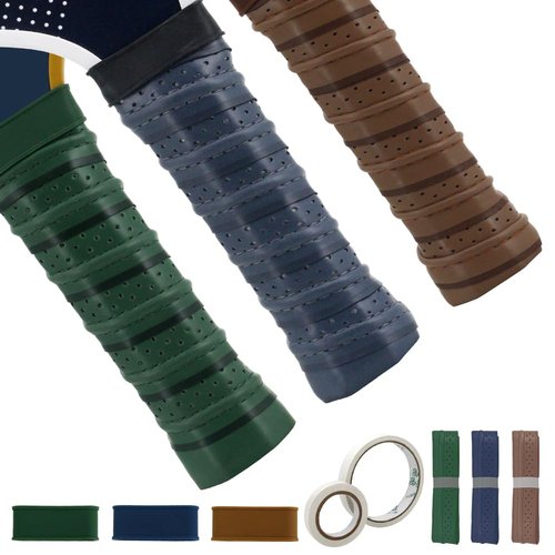 PINMEI Pickleball Grip Tape 3pcs Overgrip Pickleball Paddle Grip Tape with Raised Ridge Replacement Grip Wrap Accessory for Pickleball Paddle Handle (Brown Blue and Green)