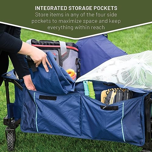 TIMBER RIDGE Blue Collapsible Folding Wagon Cart - Heavy Duty Utility Beach Garden Camping Grocery