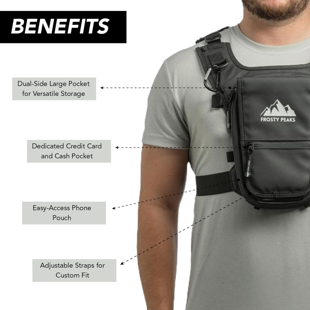 Skiennix Minimalist Chest Rig - Outdoor Chest Pack with Easy-Access Phone Pouch | Black