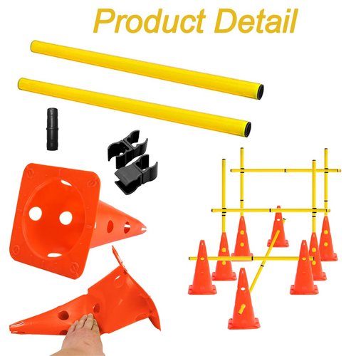 ASENVER Speed Agility Hurdles Cone Set Detachable Agility Training Poles Set 8 Training Cones and 12 Agility Poles