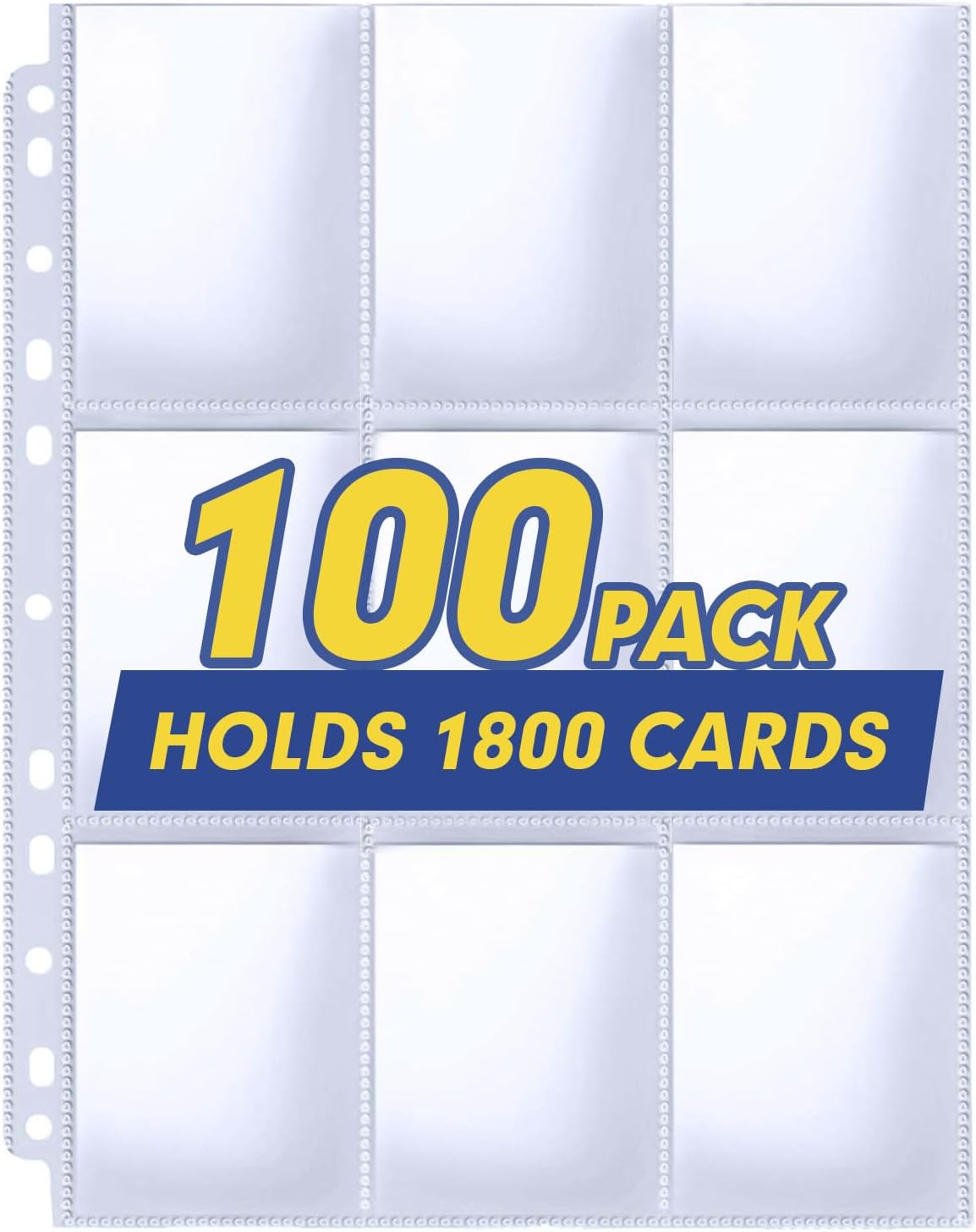 PANDRI 100 Pack Trading Card Sleeve Pages - 9 Pocket Storage for 3 Ring Binders | Durable & Clear