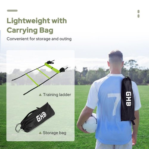 GHB Pro Agility Ladder 2 Pack Agility Training Ladder Speed 12 Rung 20ft with Carrying Bag (Yellow and Green)