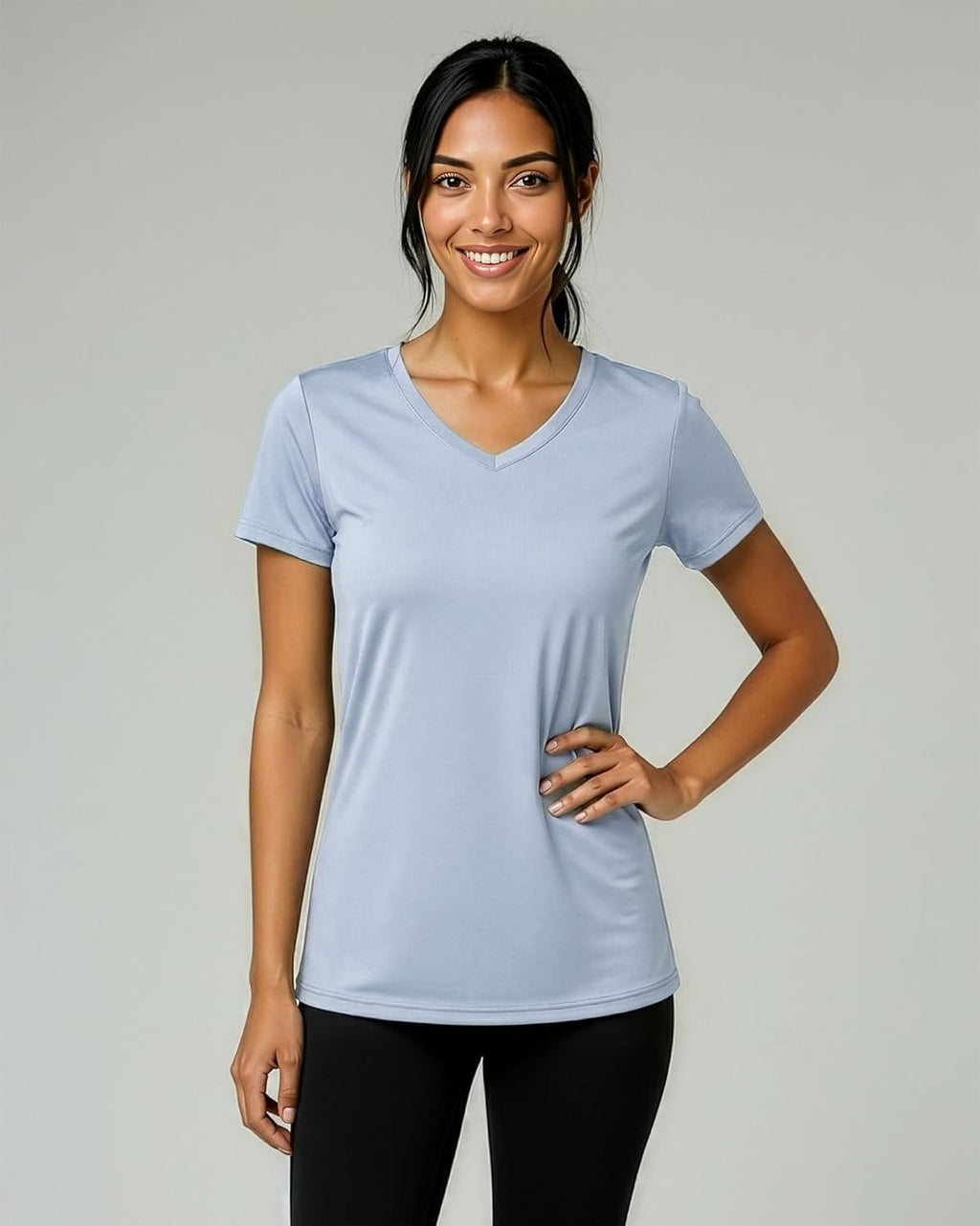 Real Essentials Women's Dry-Fit V-Neck T-Shirt - 5 Pack Workout & Yoga Tops | Plus Size Available