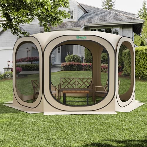12x12 FT Pop Up Screen Tent - Mosquito Net Gazebo, UV Resistant, Beige