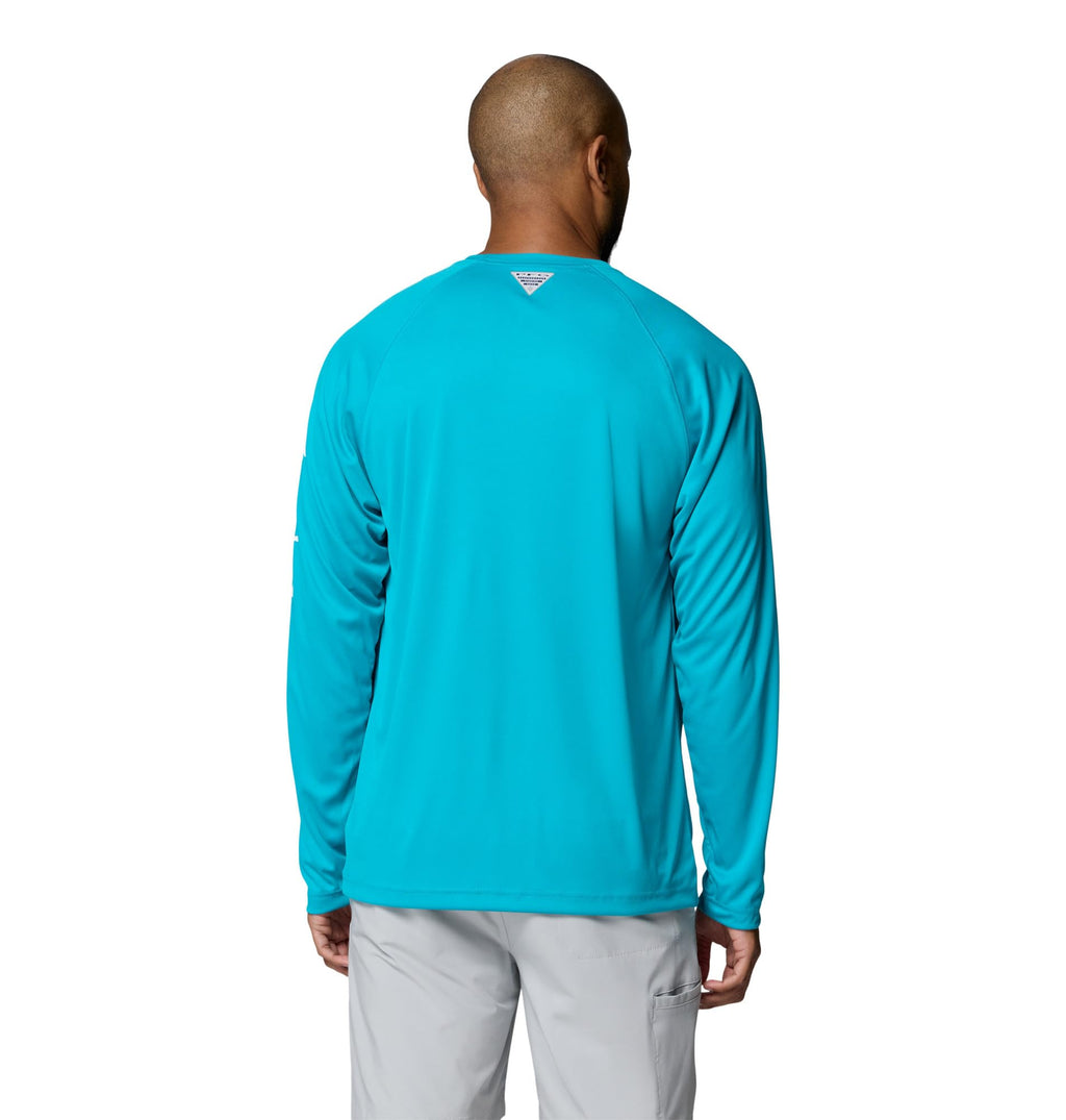 Columbia Men's PFG Terminal Tackle Long Sleeve Fishing Shirt, Ocean Teal/White Logo, 6X