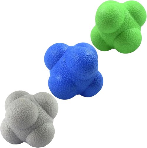 AIRLAXER Reaction Ball - Reflex Training Tool for Hand-Eye Coordination | 2.83 Inch, Pack of 3 (Blue, Grey, Green)