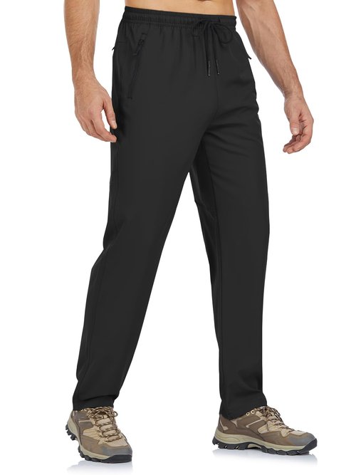 BondiTrekk Mens Lightweight Hiking Pants Water Resistant Athletic Workout Running Travel Casual Joggers 3 Pockets Quick Dry Black
