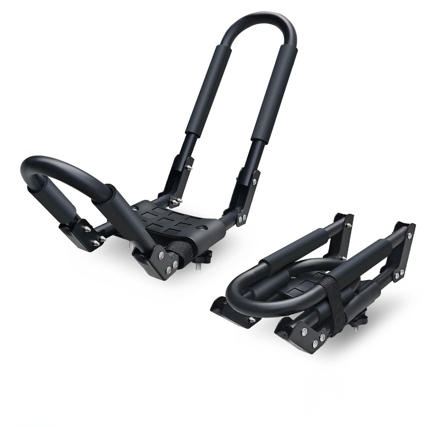 SUDOO Folding Kayak Roof Rack 1 Pair 2pcs Foldable J-Bar Heavy Duty Kayak Carrier Universal Fit for Square Oval Factory Crossbars for Kayaks Canoes Surfboards Ski Boards