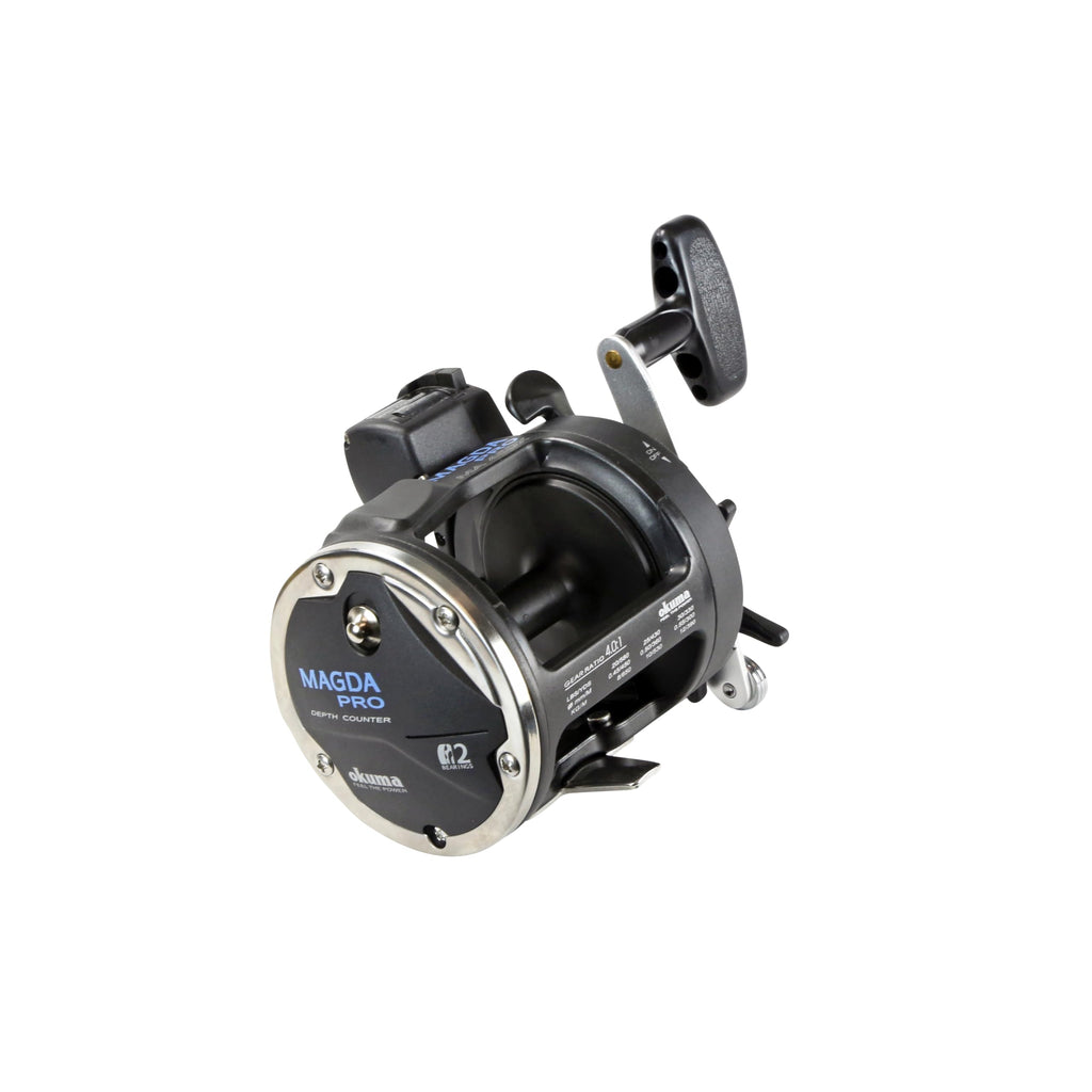 Okuma Magda Pro Line Counter Levelwind Trolling Reel, Small, Black/Silver, MA-20DX